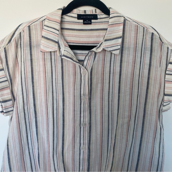 Sanctuary Borrego Linen Blend Striped Tie Front Button Down Top Size M - Picture 3 of 15